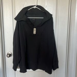 NWT Aerie Womens Large, Down To Earth Ribbed Quarter Zip Sweater Oversized Gray